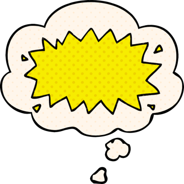 Bir insan tarafından çizilmiş çizgi roman tarzı düşünce baloncuklu çizgi film patlama sembolü.
