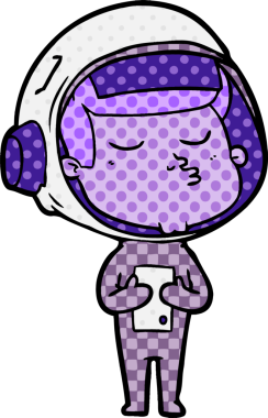 Bir insan tarafından çizilmiş kendine güvenen bir astronot çizgi filmi.