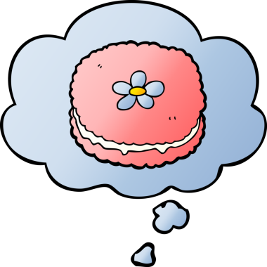 Düşünce baloncuklu çizgi film bisküvisi, bir insan tarafından çizilmiş düzgün bir gradyan stil.