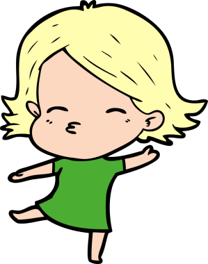 Bir insan tarafından çizilmiş çizgi film kadını.