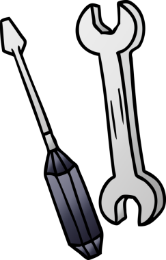 Bir İngiliz anahtarı ve bir insan tarafından çizilmiş bir tornavida çizimi.