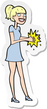 Bir insan tarafından çizilmiş el çırpan bir karikatür kadının çıkartması.