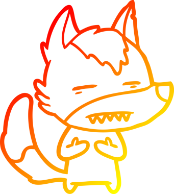 Bir insan tarafından çizilmiş dişleri gösteren çizgi bir kurdun sıcak çizgi çizimi