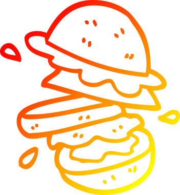 Bir insan tarafından çizilmiş çizgi film hamburgerinin sıcak gradyan çizimi