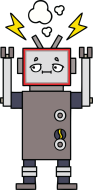 Bir insan tarafından çizilmiş sevimli bir robot karikatürü.