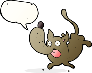 Bir insan tarafından çizilmiş konuşma balonlu komik bir köpek.