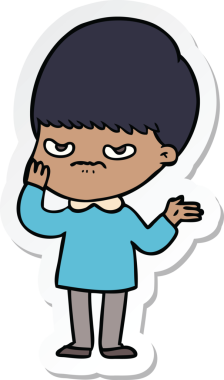 Bir insan tarafından çizilmiş kızgın bir çizgi film çocuğunun çıkartması.