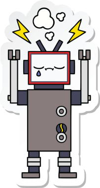 Bir insan tarafından çizilmiş şirin çizgi film robotunun çıkartması.