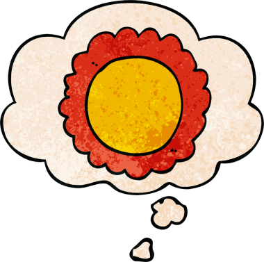 Bir insan tarafından çizilmiş grunge desenli düşünce baloncuğu olan karikatür çiçeği