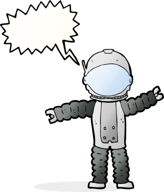 Bir insan tarafından çizilmiş konuşma balonu olan bir astronot.