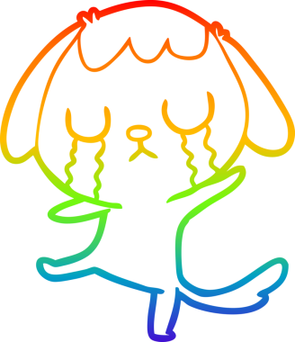 Gökkuşağı gradyan çizimi bir insan tarafından çizilmiş şirin bir çizgi köpeğin ağlaması.