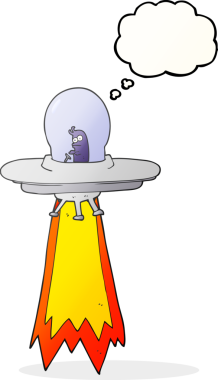 Bir insan tarafından çizilmiş serbest çizim balon karikatür uçan daire.