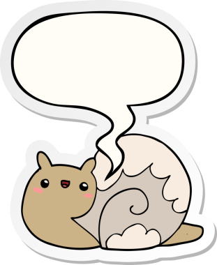 Bir insan tarafından çizilmiş konuşma kabarcığı çıkartmalı şirin çizgi film salyangozu.