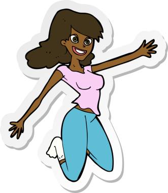 Bir insan tarafından çizilmiş zıplayan bir karikatür kadının çıkartması.