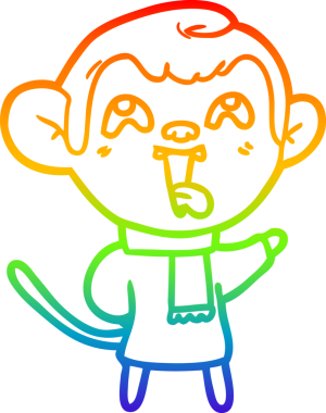 Gökkuşağı gradyan çizgisi insan tarafından çizilmiş eşarp takan çılgın bir maymun çizimi