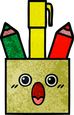 Bir insan tarafından çizilmiş bir kalem tenceresinin retro grunge desen karikatürü