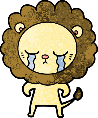 Bir insan tarafından çizilmiş ağlayan çizgi film aslanı.