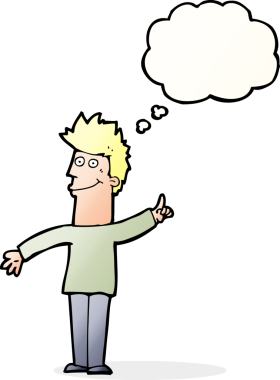 Bir insan tarafından çizilmiş düşünce baloncuğu fikri olan çizgi film adamı.