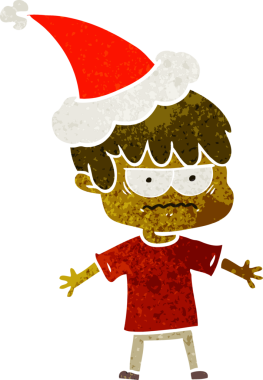 Bir insan tarafından çizilmiş Noel Baba şapkası takan bir çocuğun eski bir çizgi filmi.