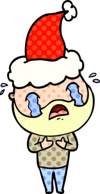 Bir insanın çizdiği Noel Baba şapkasıyla ağlayan sakallı bir adamın el çizimi çizgi roman tasviri.