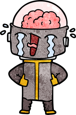 Bir insan tarafından çizilmiş ağlayan robot çizgi film.