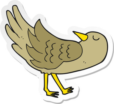 Bir insan tarafından çizilmiş çizgi film kuşunun çıkartması.