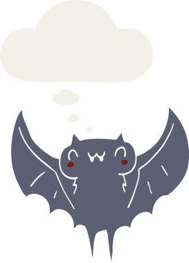 Düşünce baloncuklu karikatür yarasası insan tarafından çizilmiş.