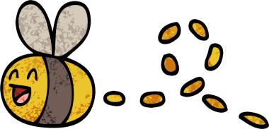 Bir insan tarafından çizilmiş grunge desenli karikatür vızıldayan arı.