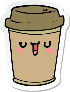 Çizgi film çıkartması. Bir insan tarafından çizilmiş kahveyi çıkar.