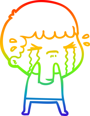 Gökkuşağı gradyan çizimi bir insan tarafından çizilmiş ağlayan bir karikatür adamı çiziyor.