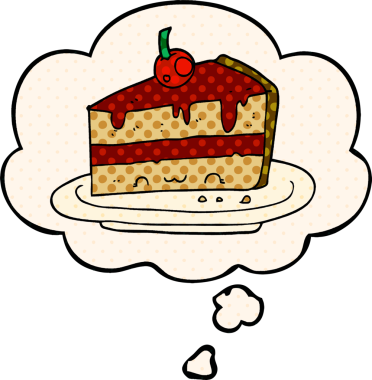 Bir insan tarafından çizilmiş, düşünce baloncuklu çizgi film pastası.