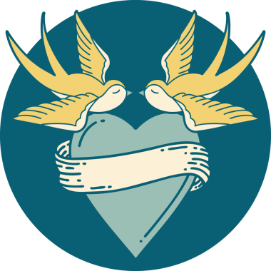 Kırlangıçların ikonik dövme şekli ve bir insan tarafından çizilmiş bir kalp.