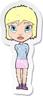 Bir insan tarafından çizilmiş utangaç bir kızın retro sıkıntılı çıkartması.