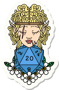 Bir insan tarafından çizilmiş 20 zarlı elf barbar karakterinin çıkartması.