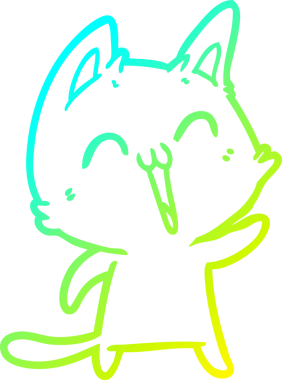 Bir insan tarafından miyavlanan mutlu çizgi film kedisinin soğuk gradyan çizimi