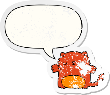 Konuşma baloncuğu olan çizgi film kedisi bir insan tarafından çizilmiş sıkıntılı eski bir çıkartma