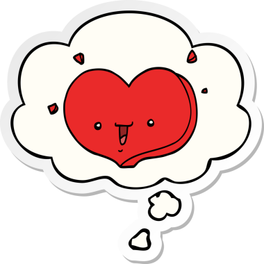 Mutlu aşk karikatürü. Düşünce baloncuğu insan tarafından çizilmiş bir çıkartma gibi.