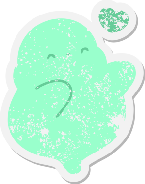 Sevimli cadılar bayramı hayaleti bir insan tarafından çizilmiş grunge etiketi.