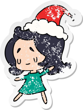 Bir insan tarafından çizilmiş Kawai kızının, sıkıntılı bir Noel çıkartması.