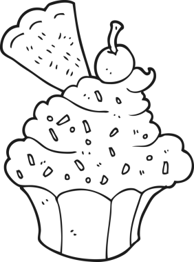 Bir insan tarafından çizilmiş siyah beyaz çizgi film keki.