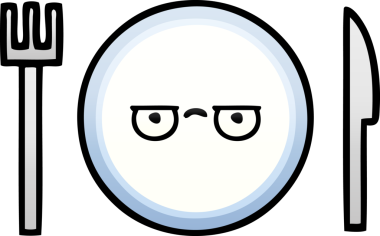 Bir insan tarafından çizilmiş yemek tabağının gölgeli çizgi filmi.