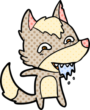 Bir insan tarafından çizilmiş aç kurt çizgi filmi.