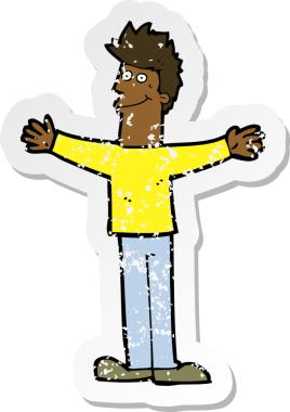 Bir insan tarafından çizilmiş mutlu bir adamın karikatür yapıştırması.