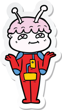 Bir insan tarafından çizilmiş dost canlısı bir uzay adamının çıkartması.