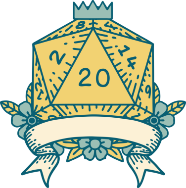 Retro Dövme Biçimi Doğal 20 kritik vuruş D20 zar bir insan tarafından çizildi