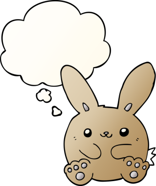 Düşünce baloncuklu çizgi film tavşanı bir insan tarafından çizilmiş.