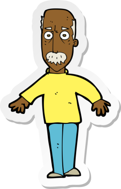 Çizgi film çıkartması. Bir insan tarafından çizilmiş yaşlı bir adam.