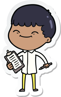 Bir insan tarafından çizilmiş mutlu bir çocuğun çıkartması.