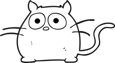 Bir insan tarafından çizilmiş siyah beyaz çizgi film kedisi.