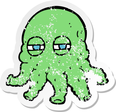 Bir insan tarafından çizilmiş uzaylı bir karikatürün gerilimli çıkartması.